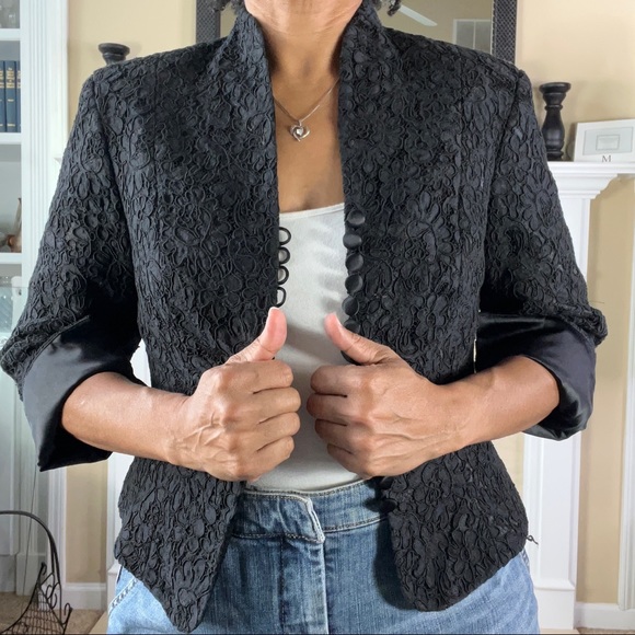 Talbots Black Lace & Satin Button Detail Evening Jacket, 8P - Picture 3 of 5